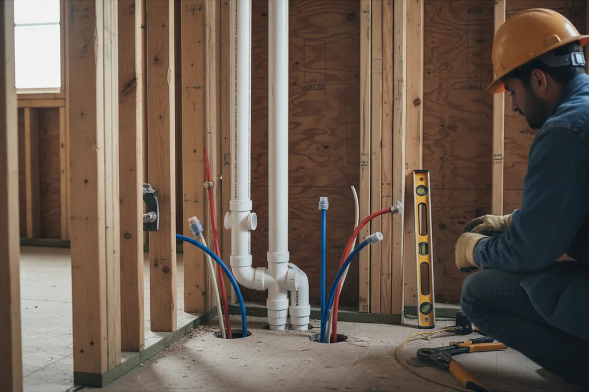 Drain and supply rough-in during Sump Pump Repair in Mount Prospect